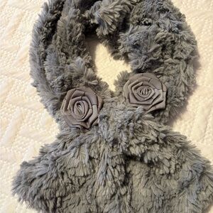 Dennis Basso Gray Faux Fur Scarf with Rosette Details